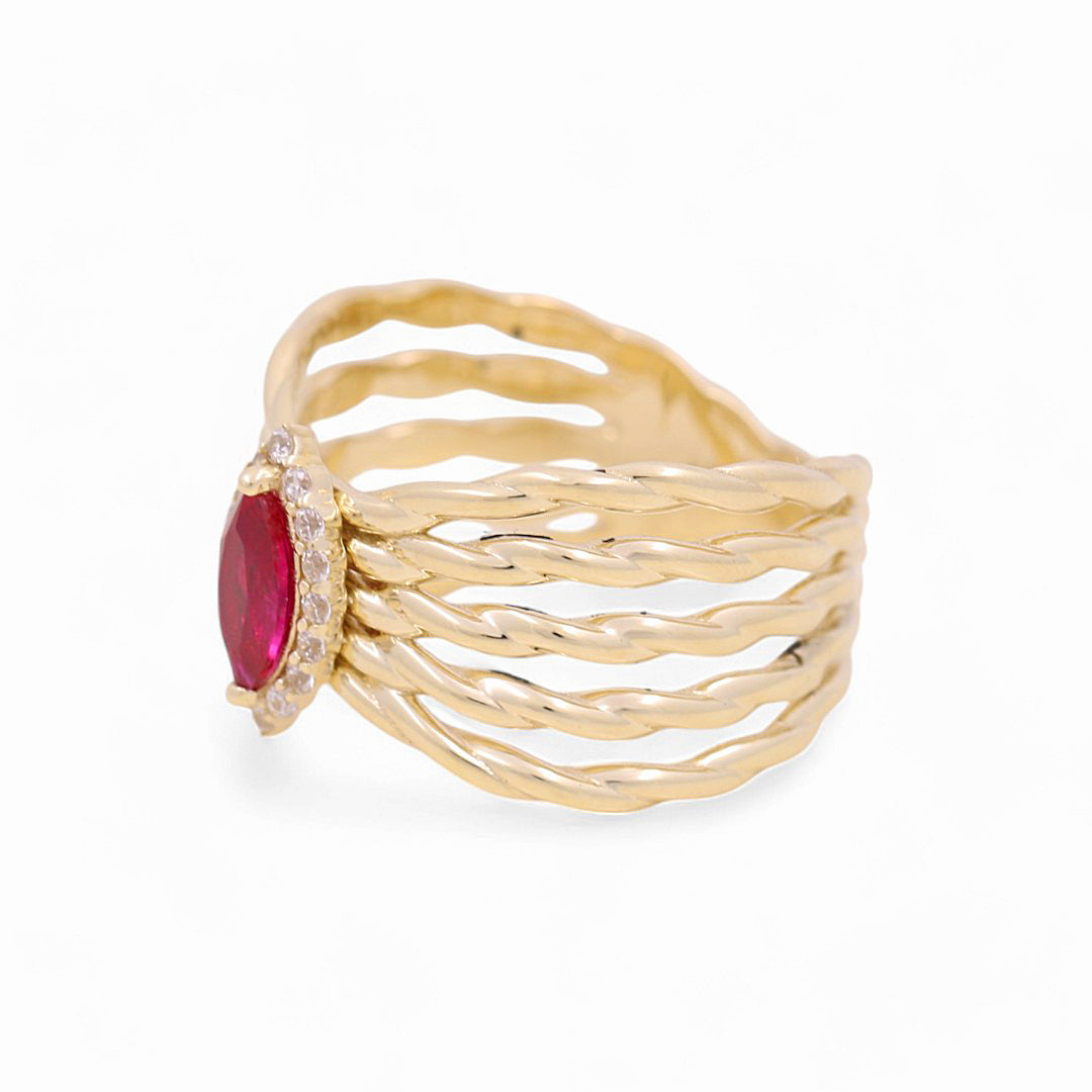 10K Yellow Gold Women's Fashion Ring with Red Cz / Size: 7 / Weight: 4.1 GR / YYZ-5531