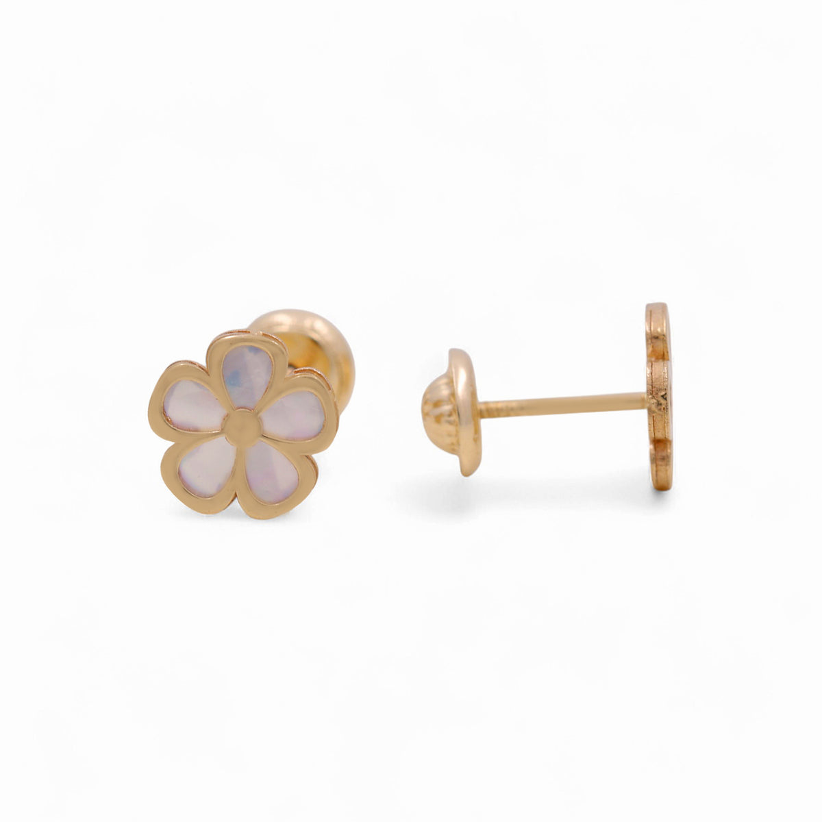 14k Yellow Gold Flower Stud Earrings with Mother of Pearl / 6-553201PN7