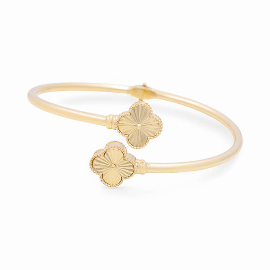 10K Yellow Gold Semisolid Women’s Bangle Bracelet with Clover / Weight: 8.4 GR / CPBB0CLV-1
