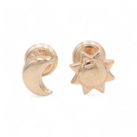 14k Yellow Gold Moon and Sun Stud Earrings/ 6-688001P