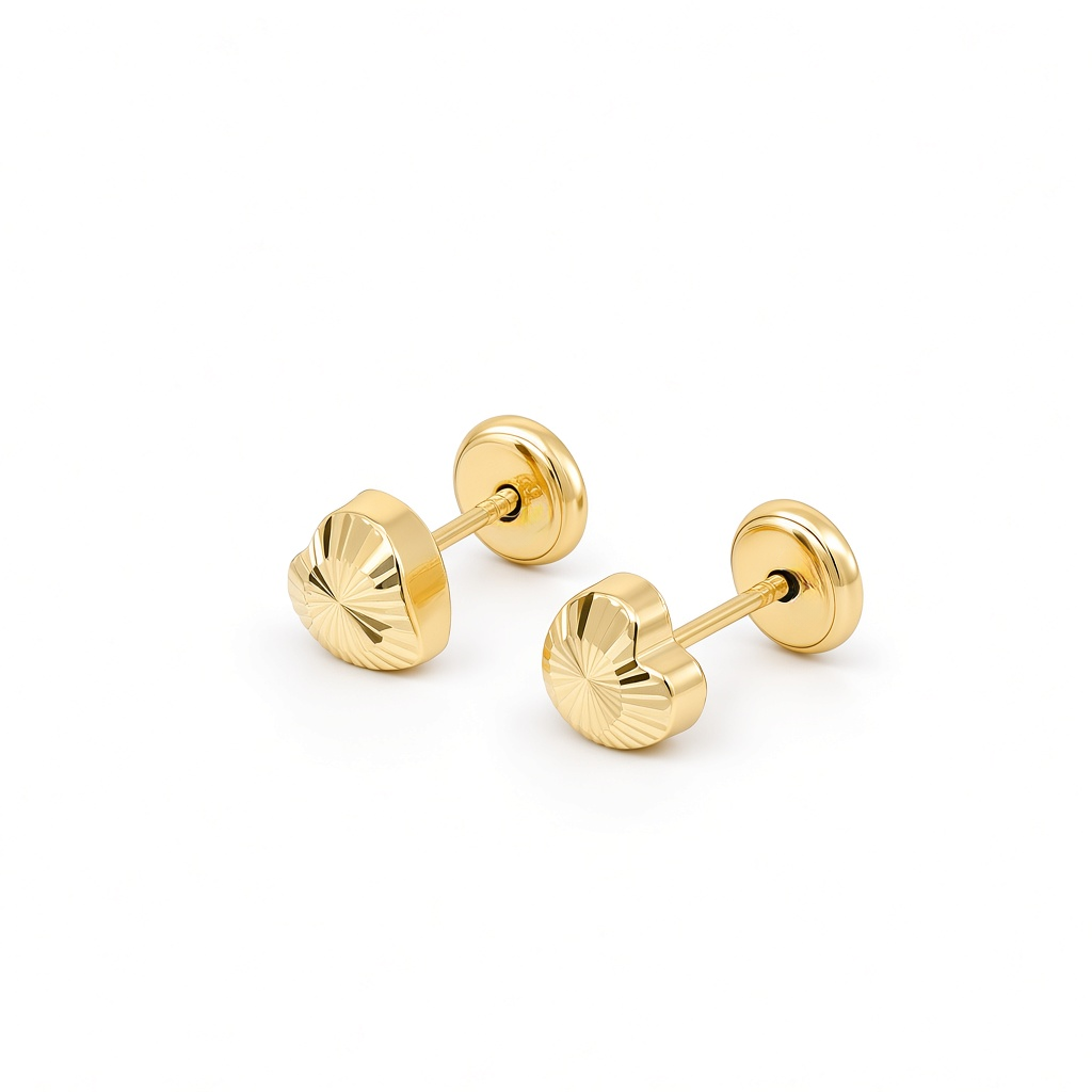 14K Yellow Gold Fashion Heart Stud Earrings / 6-472101P5