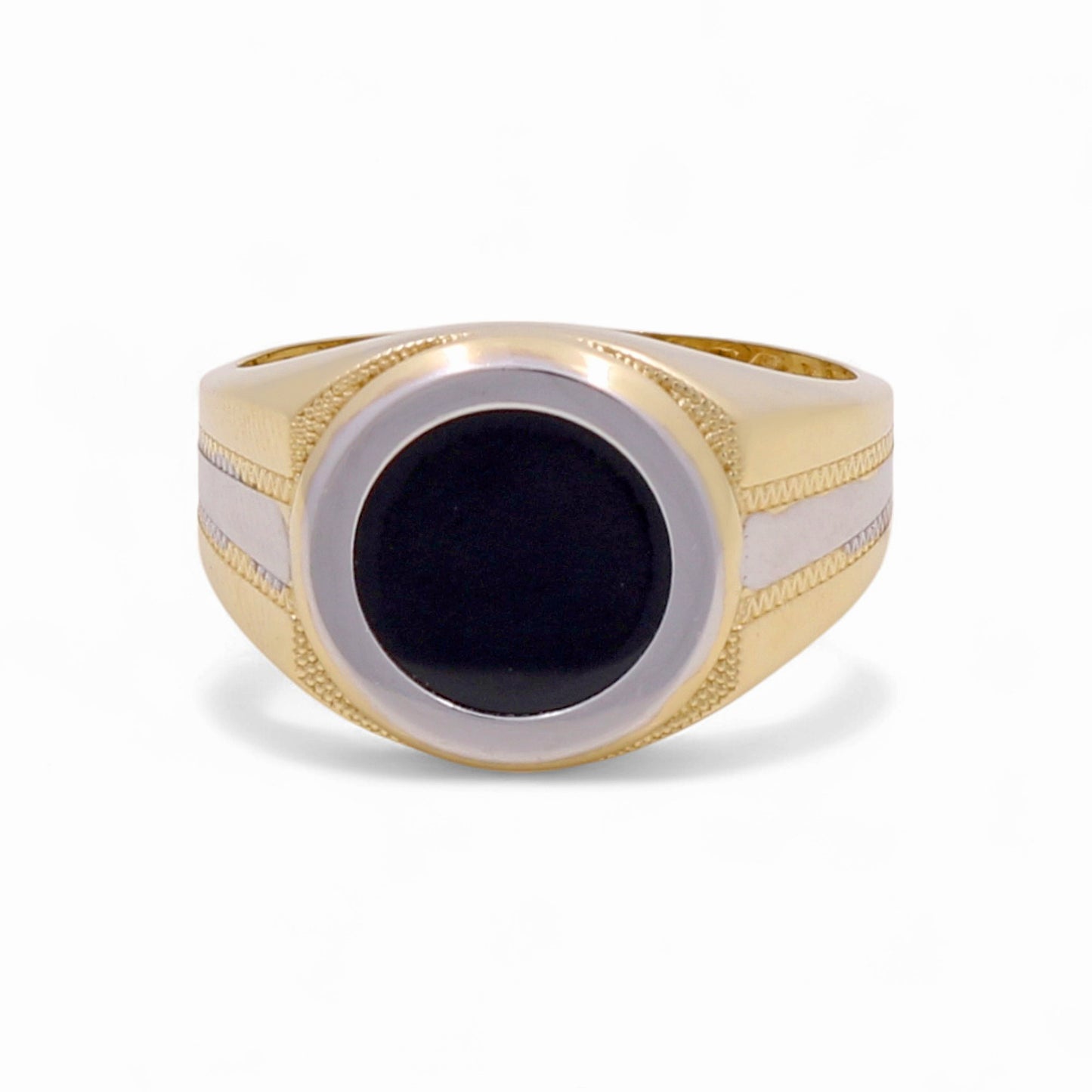 14K Yellow and White Gold RD Fashion Men's Ring With Onyx / Size: 10.5 / Weight: 5.8 GR / CPMRTT4FS