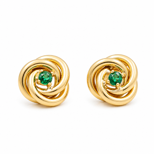 10K Yellow Gold Fashion Stud Earring with Green Stone /  Weight: 1.8 GR / DQES0FS-7