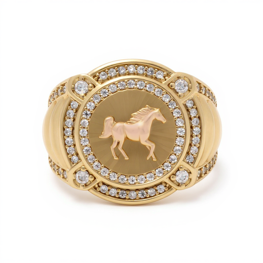 14K Yellow and Rose Gold Horse Men's Ring with Cz / Size 10 / Weight 7.4 GR / DOMRTT4HR