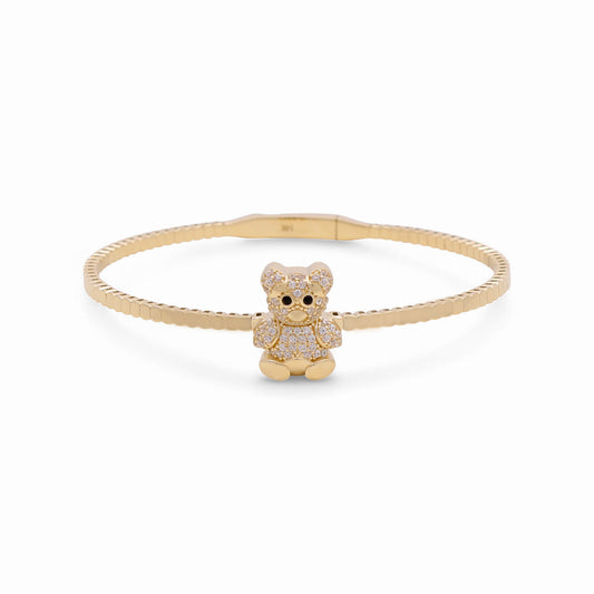 14K Yellow Gold Semisolid Bear Women’s Bangle Bracelet with Cz / Weight: 9.3 GR / CPBB4BR