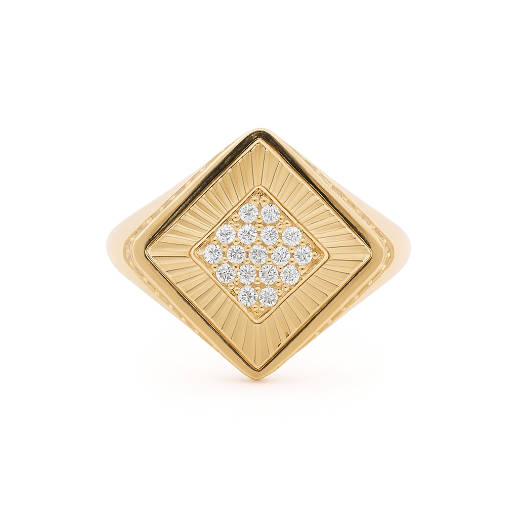 14K Yellow Gold Fashion Women's Ring with Diamond Cut and White Cz / Size: 7.5 / Weight: 4.1 GR / DQWR4FS-80