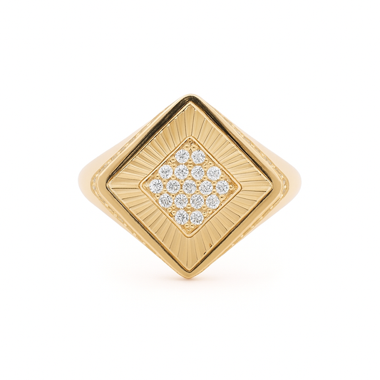 14K Yellow Gold Fashion Women's Ring with Diamond Cut and White Cz / Size: 7.5 / Weight: 4.1 GR / DQWR4FS-80