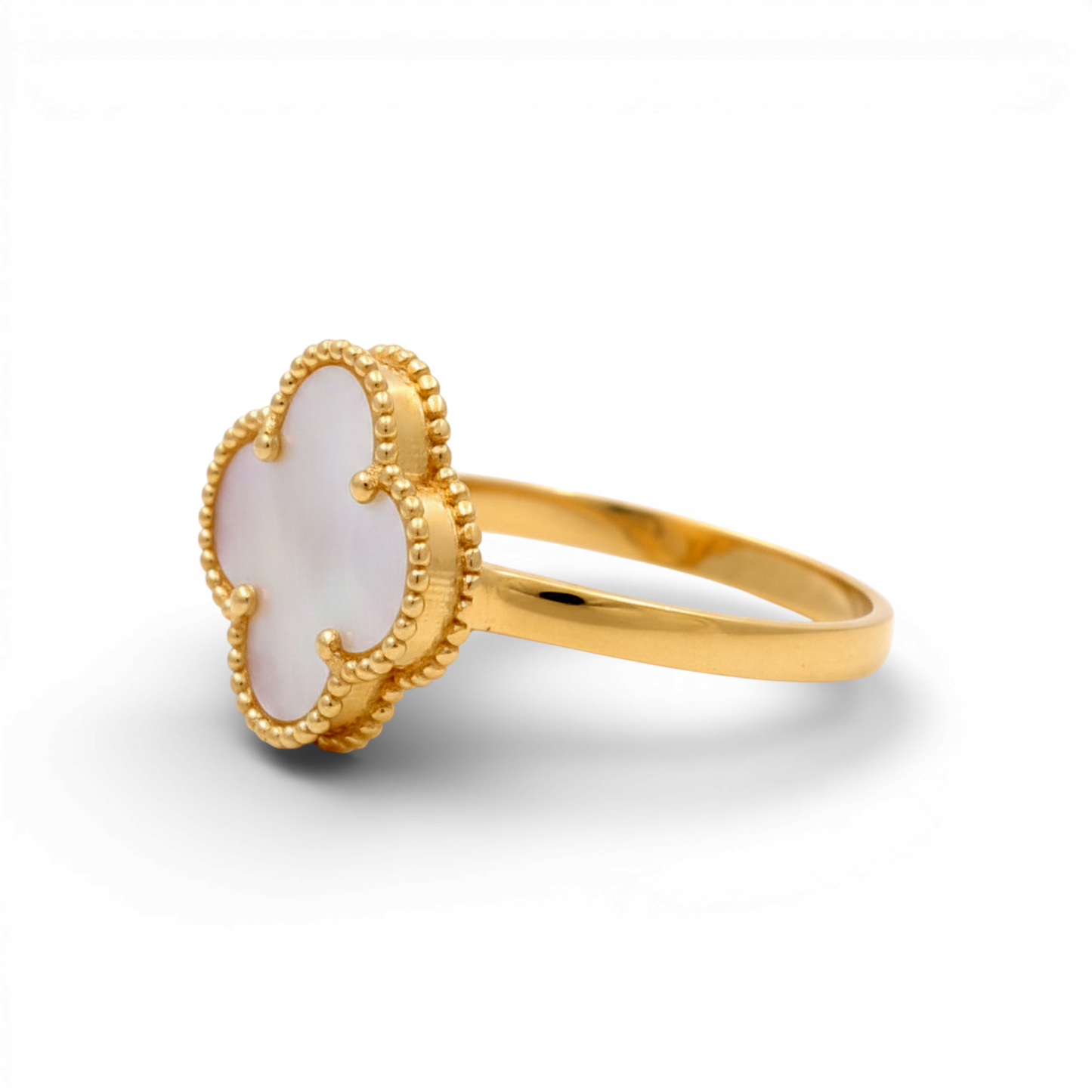 14K Yellow Gold Mother of Pearl Clover Women's Ring / Size: 8.25 / Weight: 1.7 GR / CQWR4CLV