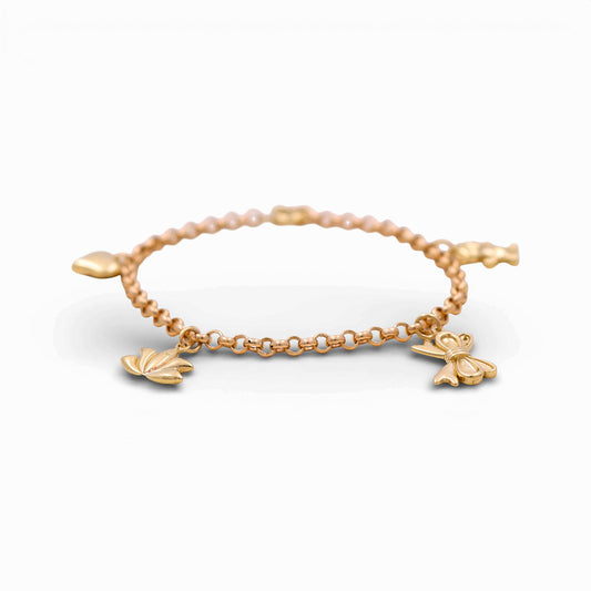 10k Yellow Gold Rolo Women's Bracelet with Hanging Charms / Size: 7.5" / Weight: 4.8 GR / DQWB0RL-1