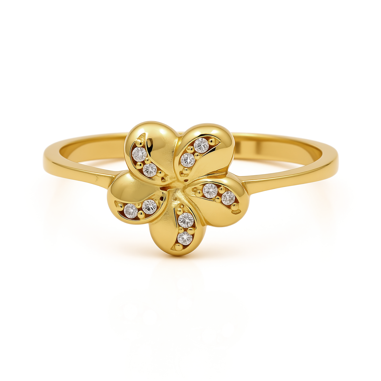 14K Yellow Gold Flower Women's Ring with Cz / Size: 7.5 / Weight: 1.8 GR / CEEWR4FL-1