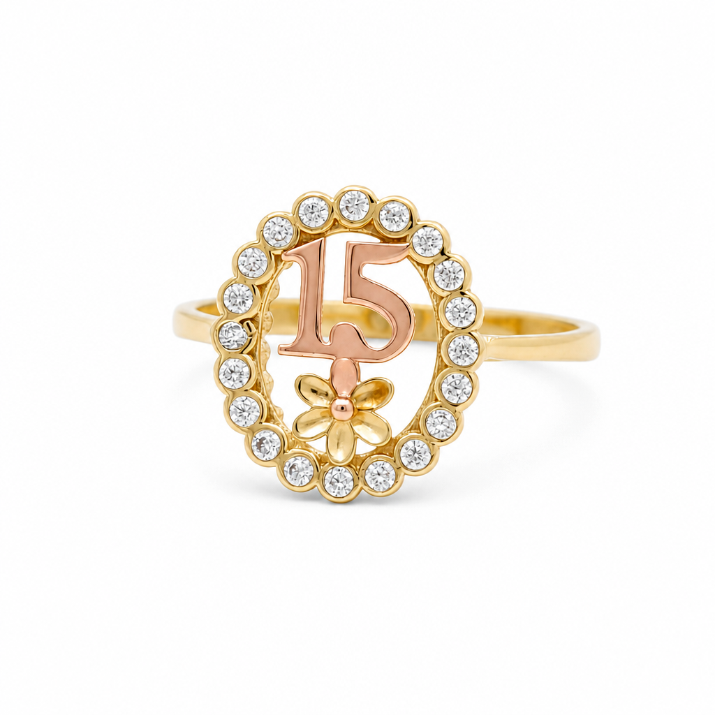 10K Yellow and Rose Gold Fashion Quinceañera Women's Ring with Cz / Size: 7.25 / Weight: 1.7 GR / CQWRTT0FS15