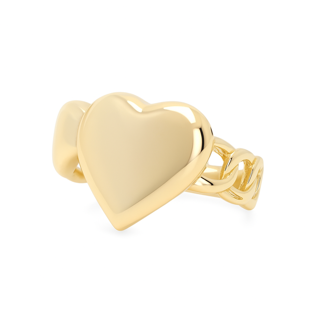 10K Yellow Gold Women's  Heart Ring with Chinese Link / Size: 7 / Weight: 2.5 GR / COWR0HR