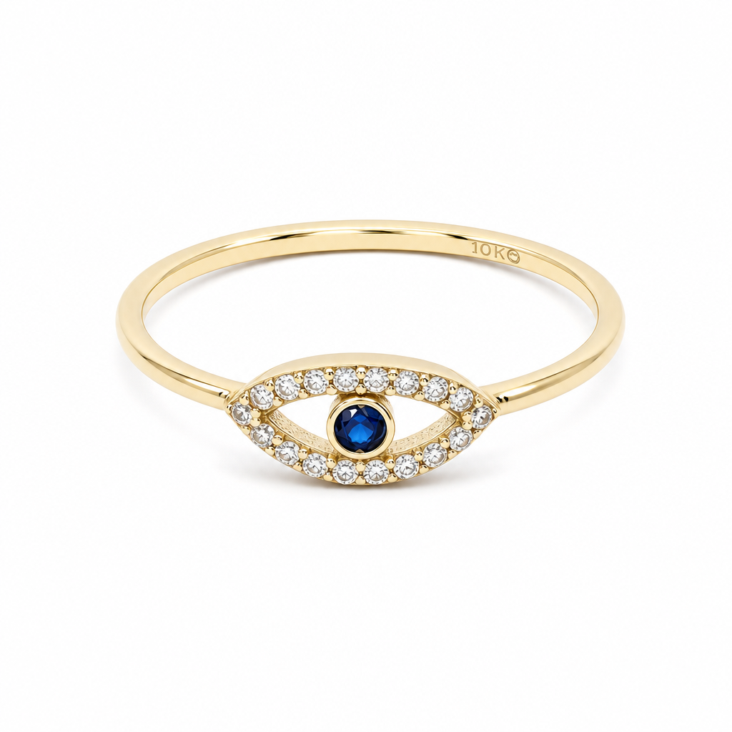 10K Yellow Gold Women's Eye Ring with Blue Cz / Size: 9 / Weight: 1.4 GR / DQWR0EYE