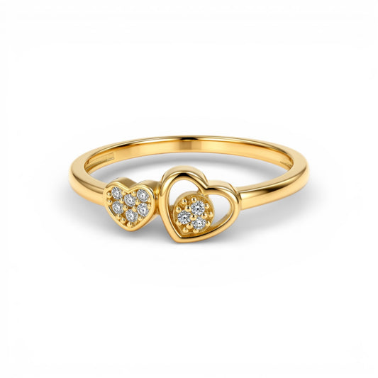 14K Yellow Gold Two Hearts Women's Ring with Cz / Size: 8 / Weight: 1.5 GR / DQWR4HR-16