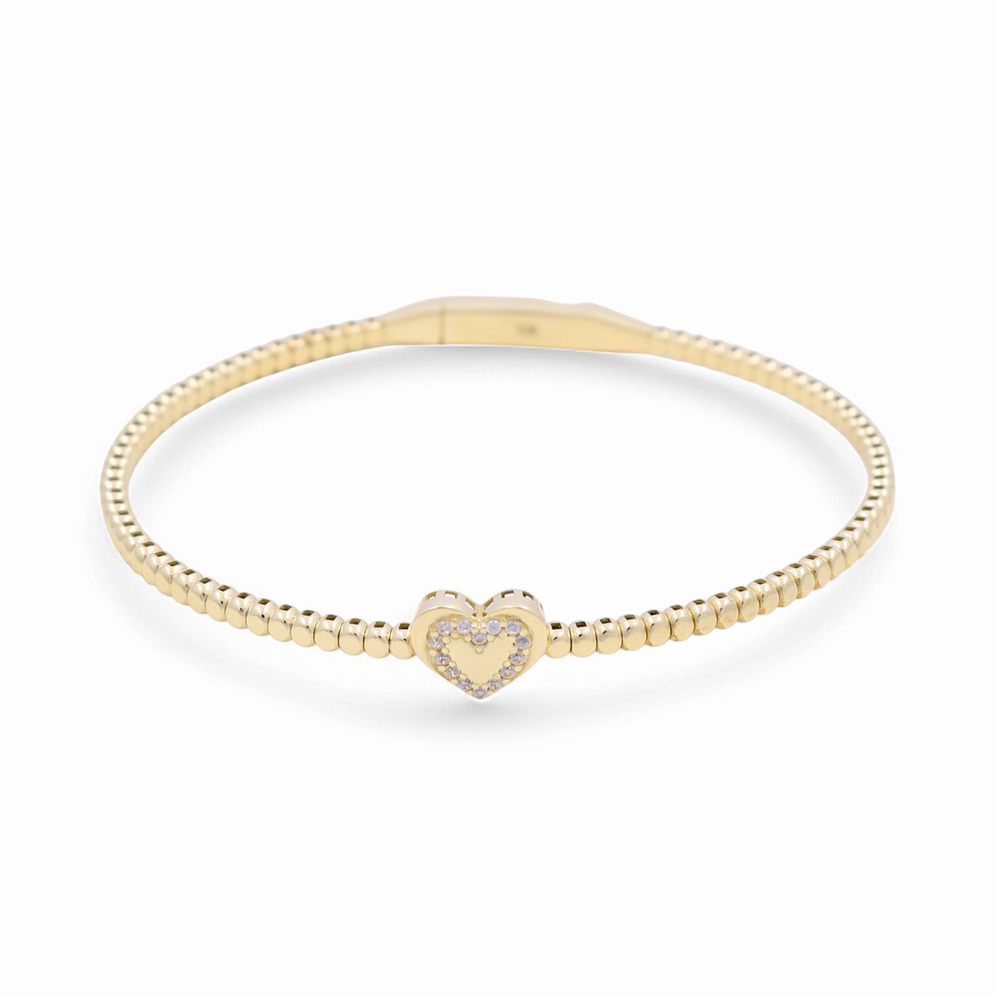 10K Yellow Gold Semisolid Fashion Women’s Bangle Bracelet with Heart and CZ / Weight: 7.1 GR / CPBB0FSHR