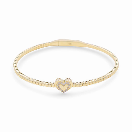 10K Yellow Gold Semisolid Fashion Women’s Bangle Bracelet with Heart and CZ / Weight: 7.1 GR / CPBB0FSHR