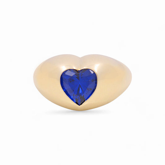 10K Yellow Gold Women's Heart Ring with Blue Cz / Size: 7 / Weight: 3.2 GR / Y24-1100