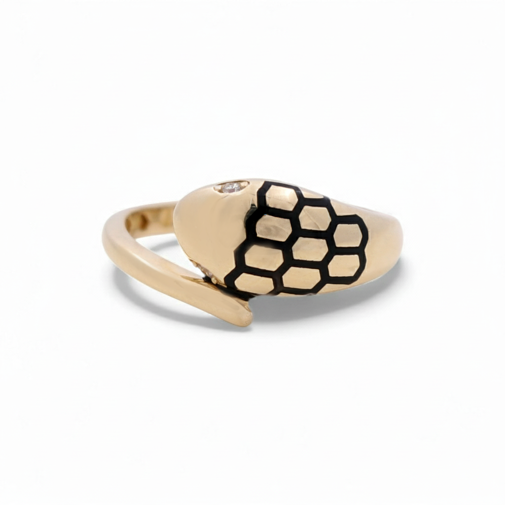 14K Yellow Gold Snake Women's Ring  / Cz  / Size: 7.5 / Weight 3.4 GR / CLWR4SK