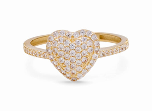 14K Yellow Gold Heart Women's Ring with White Cz / Size: 7.5 / Weight: 1.8 GR / CPWR4HR-3
