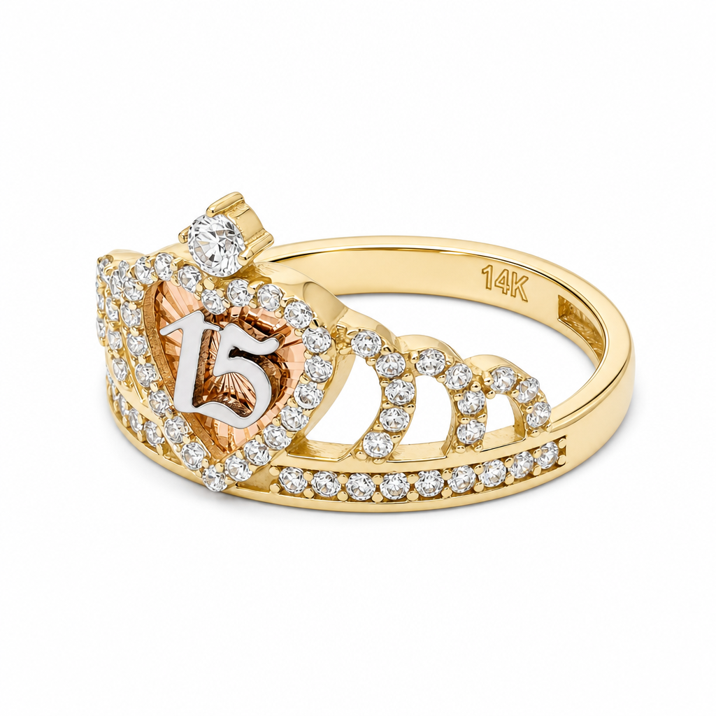 14K Yellow and Rose Gold Quinceanera Women's Ring with Cz / Size: 8 / Weight: 2.5 GR / LLBWRTT4-15