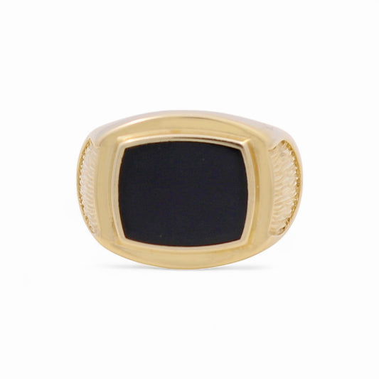 14K Yellow Gold Fashion Men’s Ring with Onix / Size 10 / Weight: 5.6 GR / DOMR4FS-9