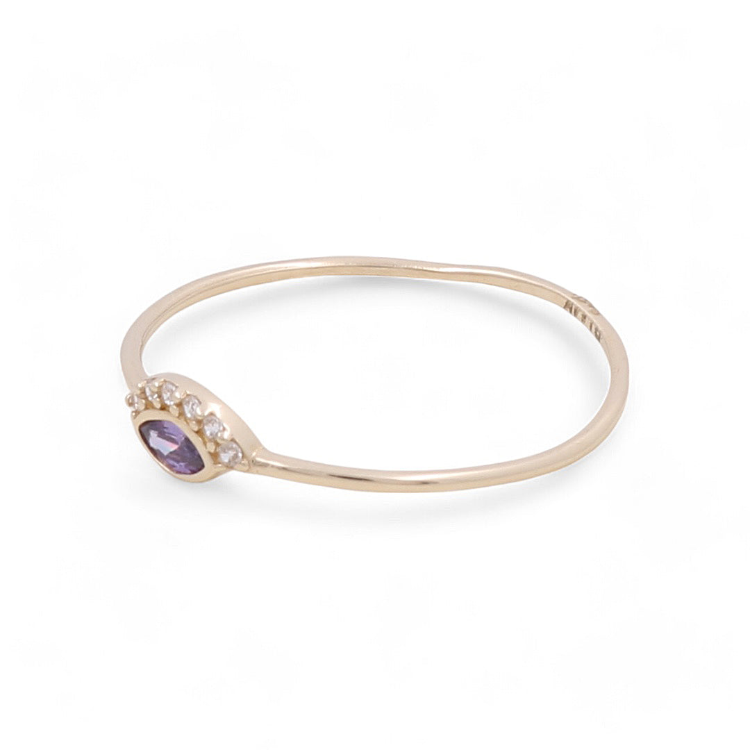 14K Yellow Gold Women’s Violet Stone Ring / CZ /  Weight: 0.6 GR / COWR4FS-114