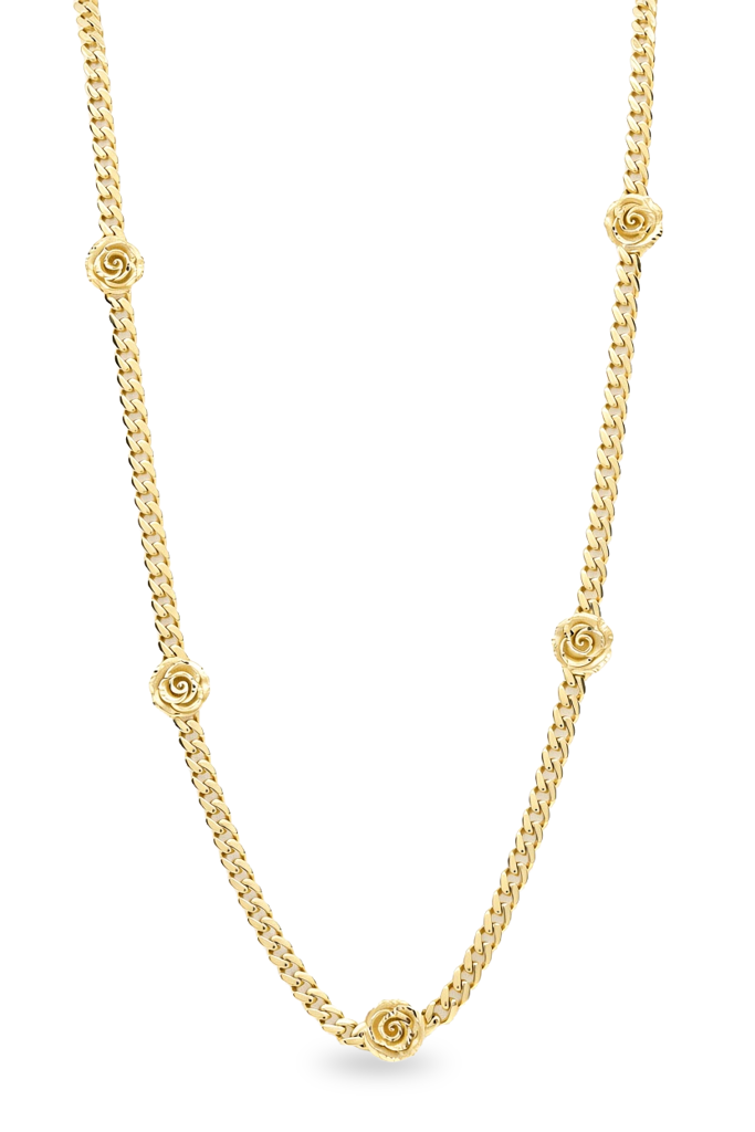 10K Yellow Gold Monaco Women's Necklace with Flowers / Cz / Size: 18.5" 4mm / Weight: 12.2 GR / DQNK0MONFL