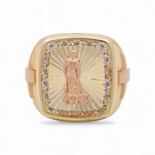 14K Yellow and Rose San Lazaro Men's Ring with White Cz / Size: 11.5 / Weight: 10.2 GR / DQMRTT4SL