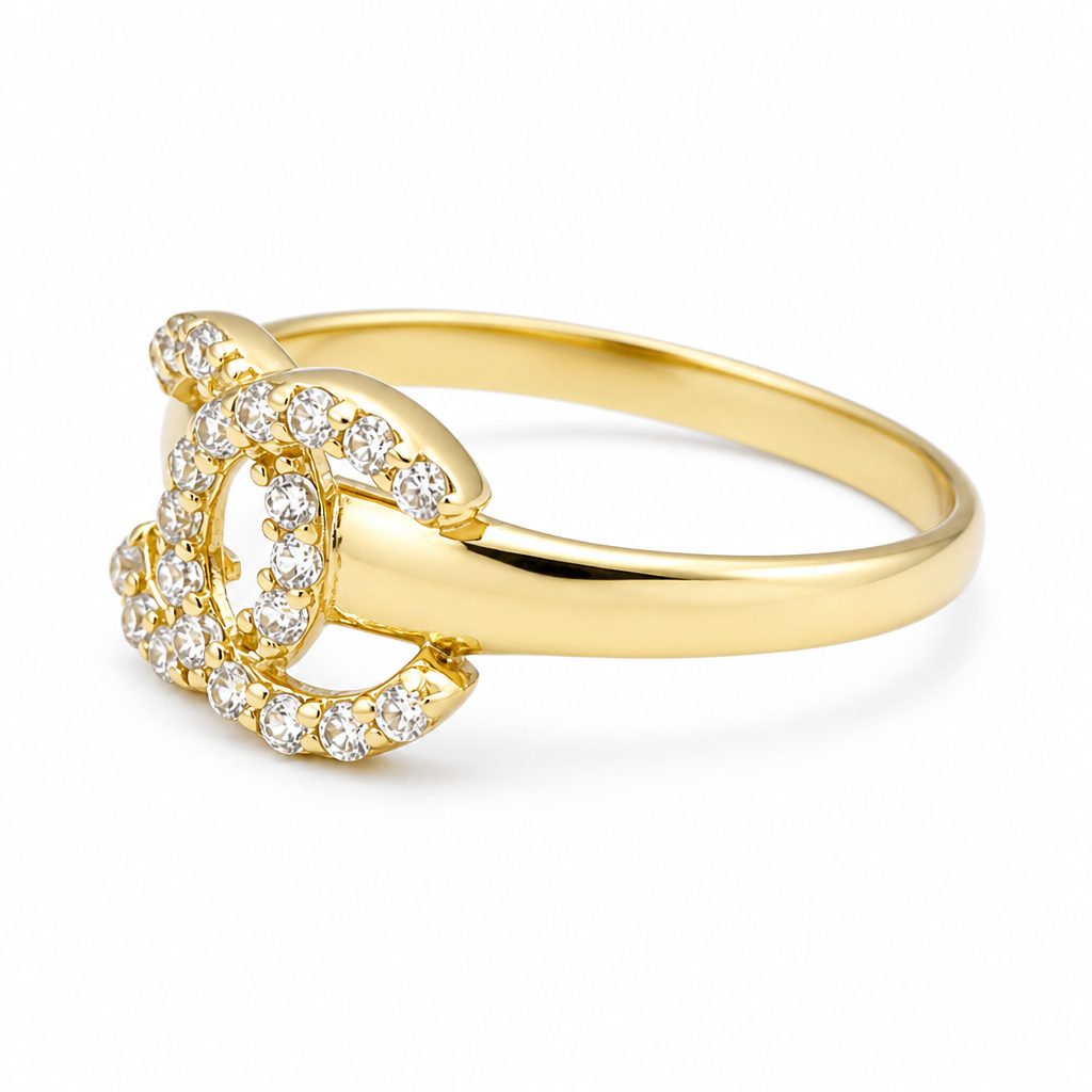 10K  Yellow Gold Fashion CC Women's Ring with Cz Stone  / Size: 7.5 / Weight: 1.3 GR / DQWR0CC-1