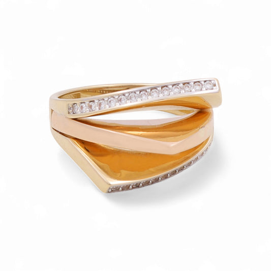 14K Yellow and Rose Gold Fashion Women's Ring with White Cz / Size: 7.5 / Weight: 4.3 GR / CPWRTT4FS