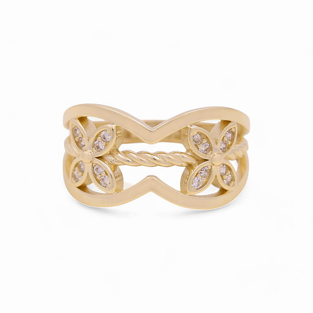 10K Yellow Gold Flower Women's Ring with Cz / Size: 7 / Weight: 2.4 GR / Y24-759