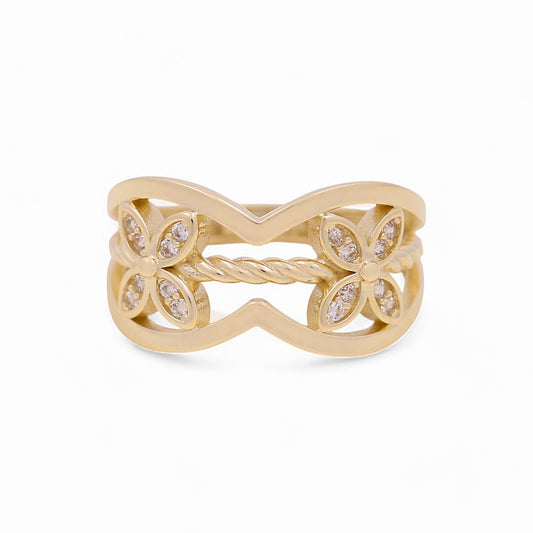 10K Yellow Gold Flower Women's Ring with Cz / Size: 7 / Weight: 2.4 GR / Y24-759