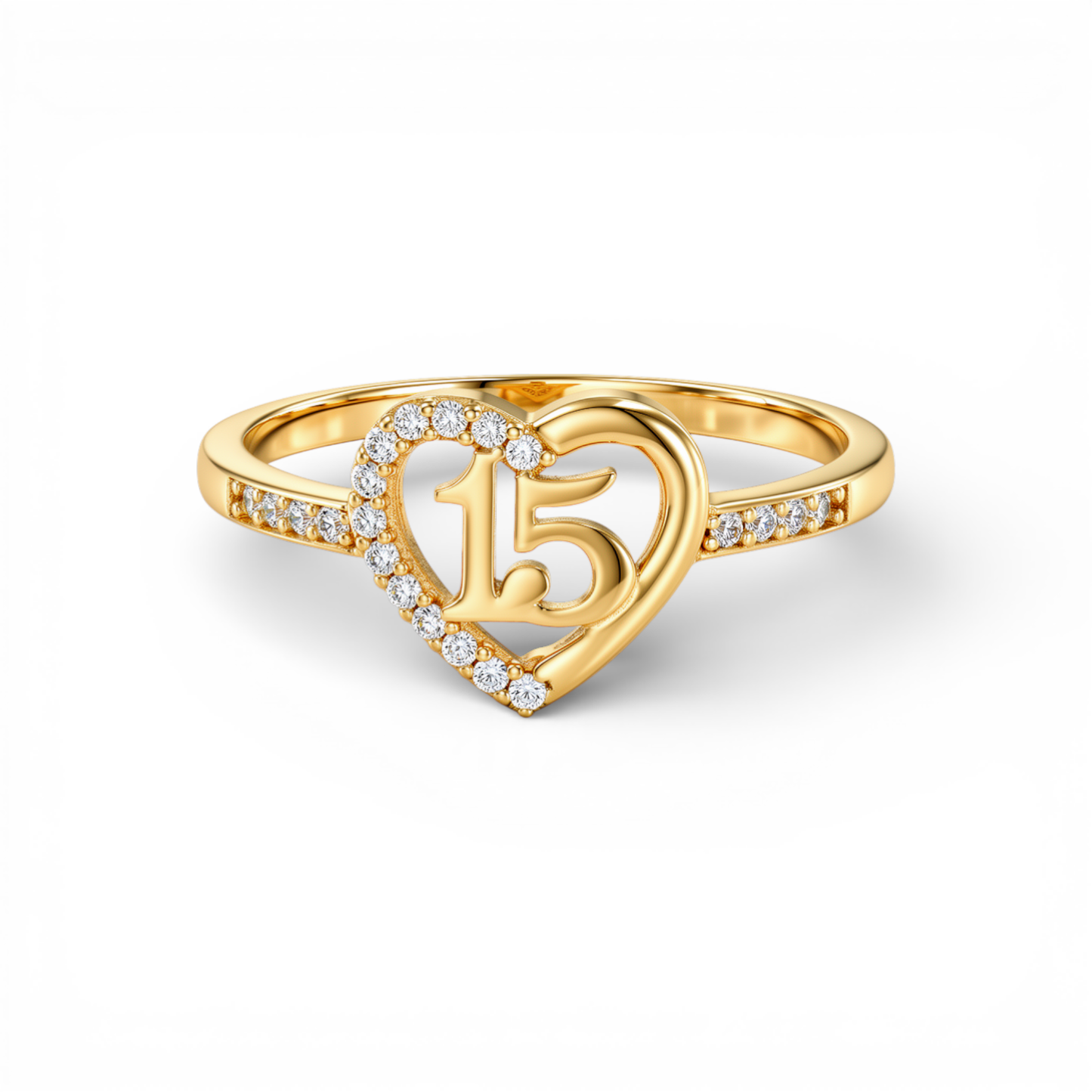 10K Yellow Gold Quinceañera Women's Ring with Heart and Cz / Size: 8 / Weight: 1.3 GR / DQWR0HR-20