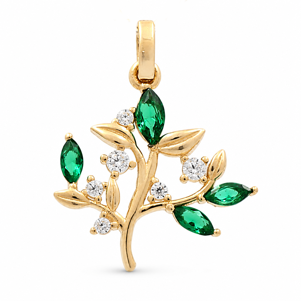 14K Yellow Gold Fashion Tree Pendant with Cz / Weight: 1.2 GR / DQPD4FS-1