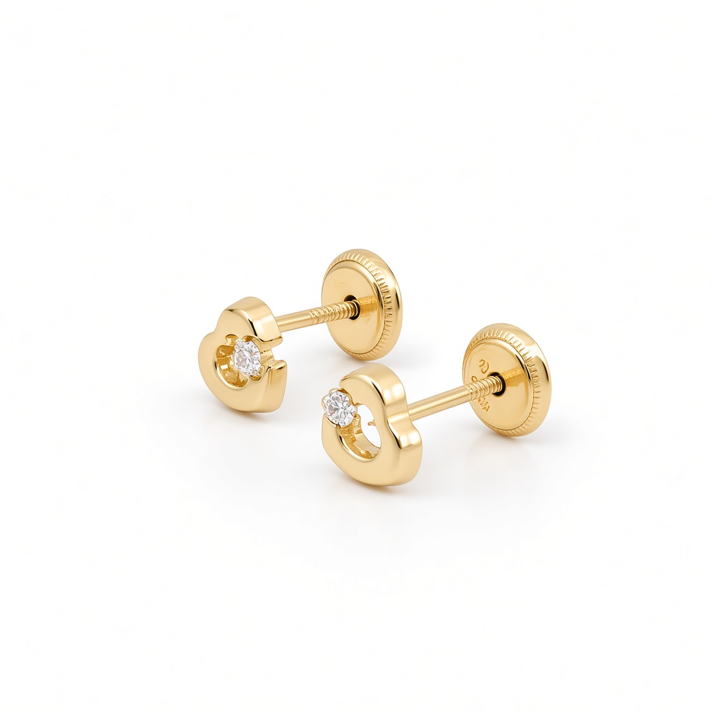 14K Yellow Gold Fashion Heart Stud Earrings / 6-758401PS