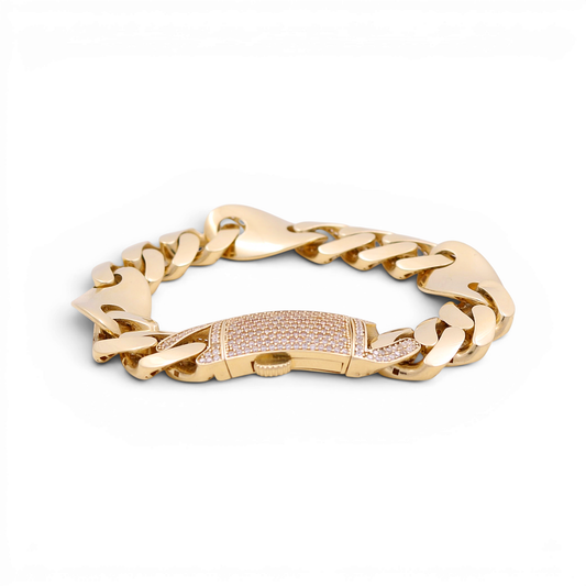 14K Yellow Gold Figaro Men's Bracelet with Cz / Size: 12mm 8" / Weight: 21.8 GR / CSMB4FG