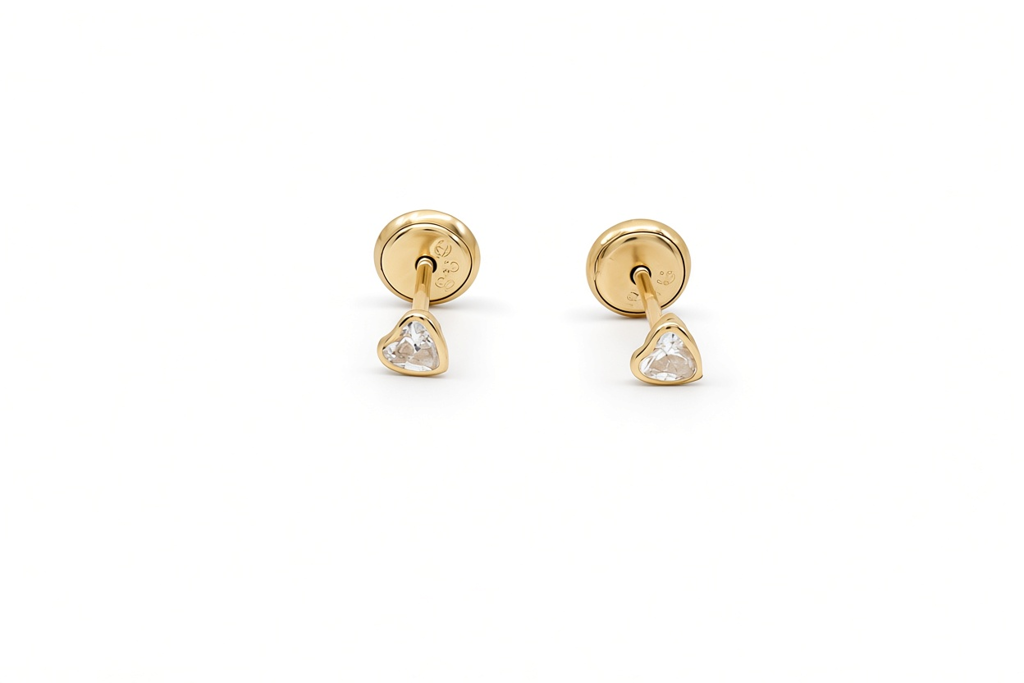 14K Yellow Gold Fashion Heart Stud Earrings with Cz Stone / Size: Small / 6-523501PS3