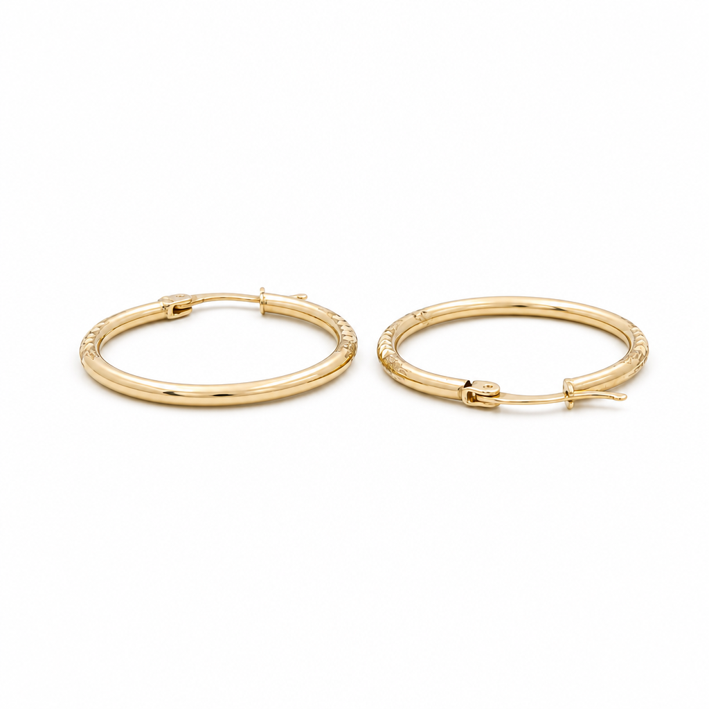 14k Yellow Gold Earring Hoops with Diamond Cut/ Size 1.8mm x 24mm / Weight 1.9 GR / CCEH4DC1.8x24
