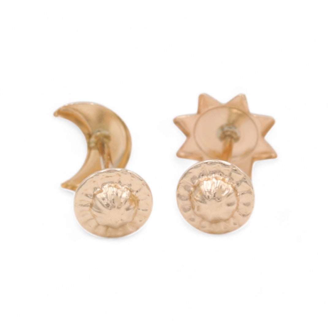 14k Yellow Gold Moon and Sun Stud Earrings/ 6-688001P
