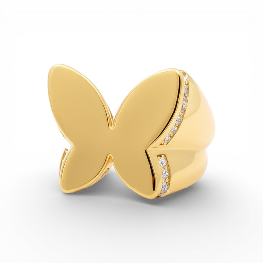 14K Yellow Gold Women's Butterfly Ring With Cz / Size: 8 / Stone: Cz / Weight: 4.8 GR / Y24-887