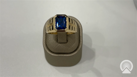 14K Yellow Gold Cuadrado Fashion Men's Ring with Blue Cz / Size:10 / Weight: 4.7gr / COMR4FS-67