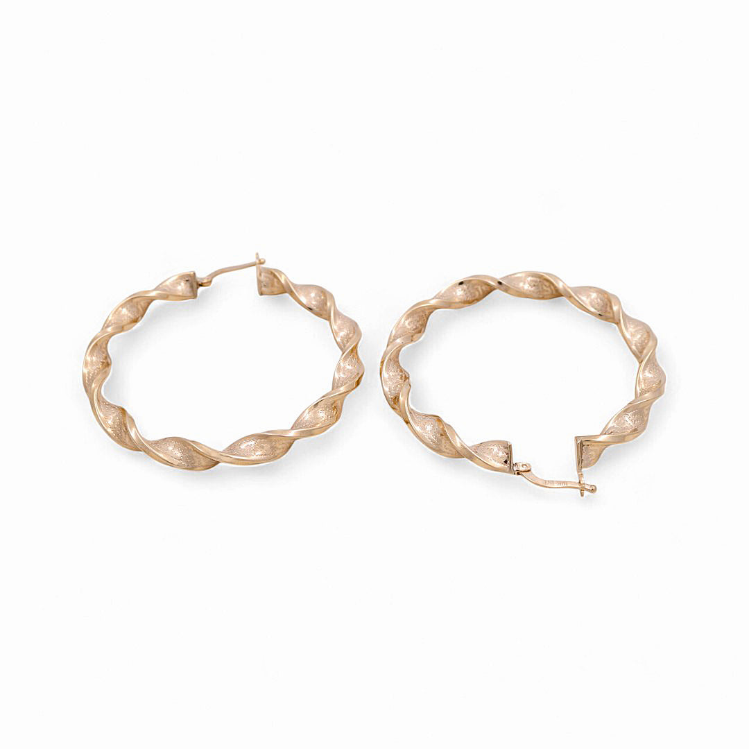 10K Yellow Gold Twist with Greek Hoops Earrings / Size: 5mm X 41mm / Weight: 5.6 GR / KOEH0TRGR5x41