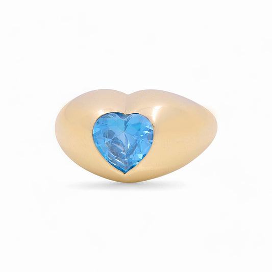 10K Yellow Gold Women's Heart Ring with Light Blue Cz / Size: 7 / Weight: 3.2 GR / Y24-1100