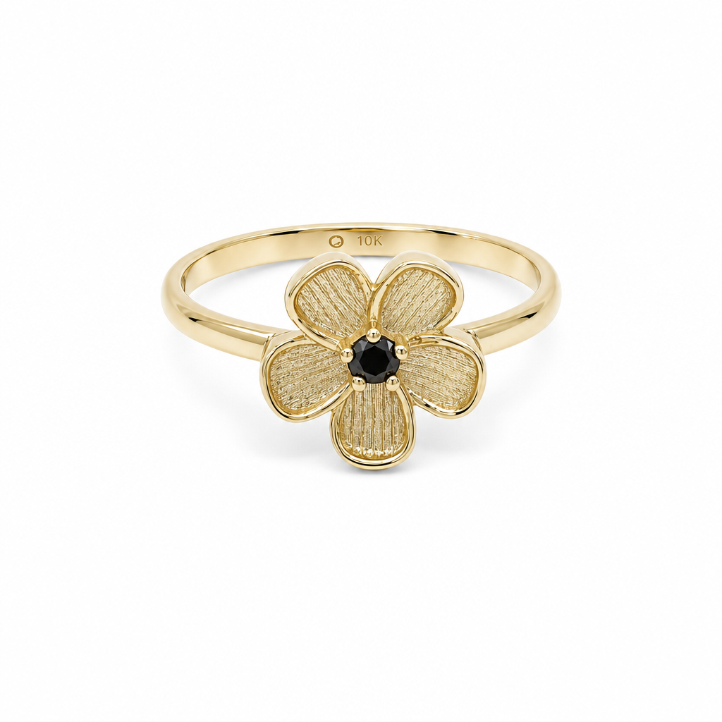 10K Yellow Gold  Fashion Flower Women Ring with Cz / Size 7 / Weight: 1.7 GR / DQWR0FS-125