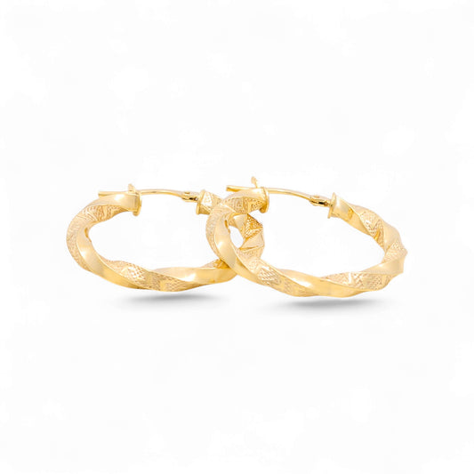14K Yellow Gold Women's Twist Hoops Earrings with Greek / Size: 3mmx20mm / Weight: 2.1 GR / 240-00397