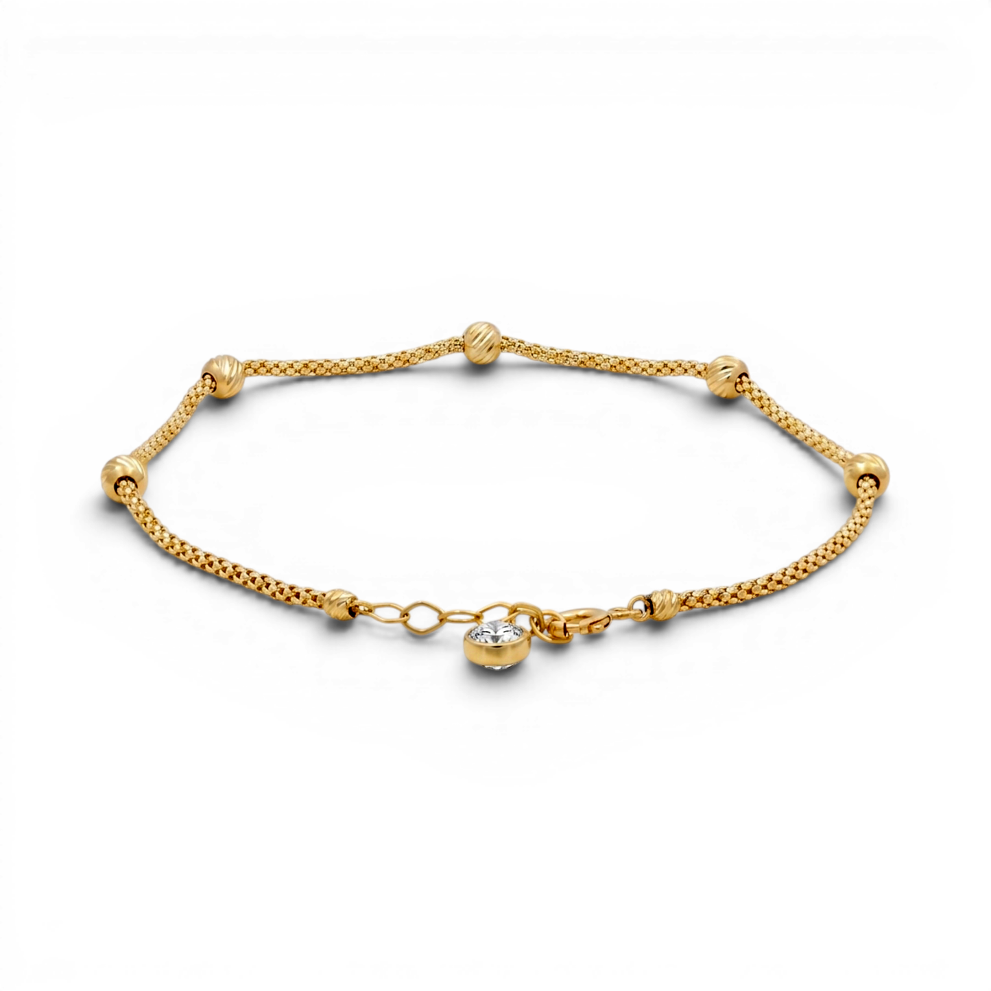 10K Yellow Gold Fashion Link Bracelet with Diamond Cut Balls / Size: 8” / Weight: 2GR / DQWB0BLL