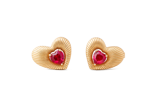 10K Yellow Gold Heart Women's Stud earrings with Red Cz / Weight: 2.7 GR /CQES0HR