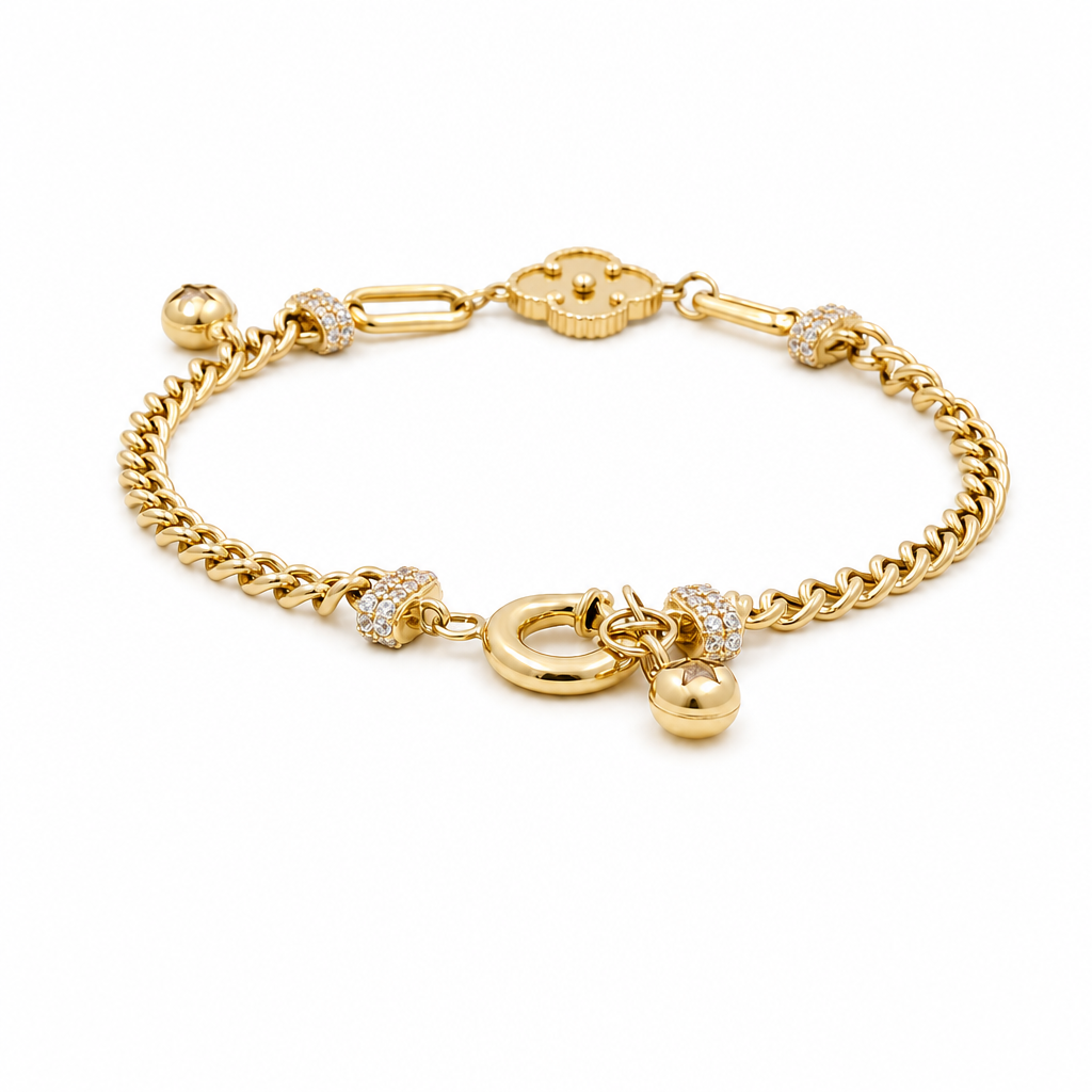 14k Yellow Gold Fashion Women's Bracelet with Cz / Size: 7.5" / Weight: 7.3 GR / CCFWB4FS-7