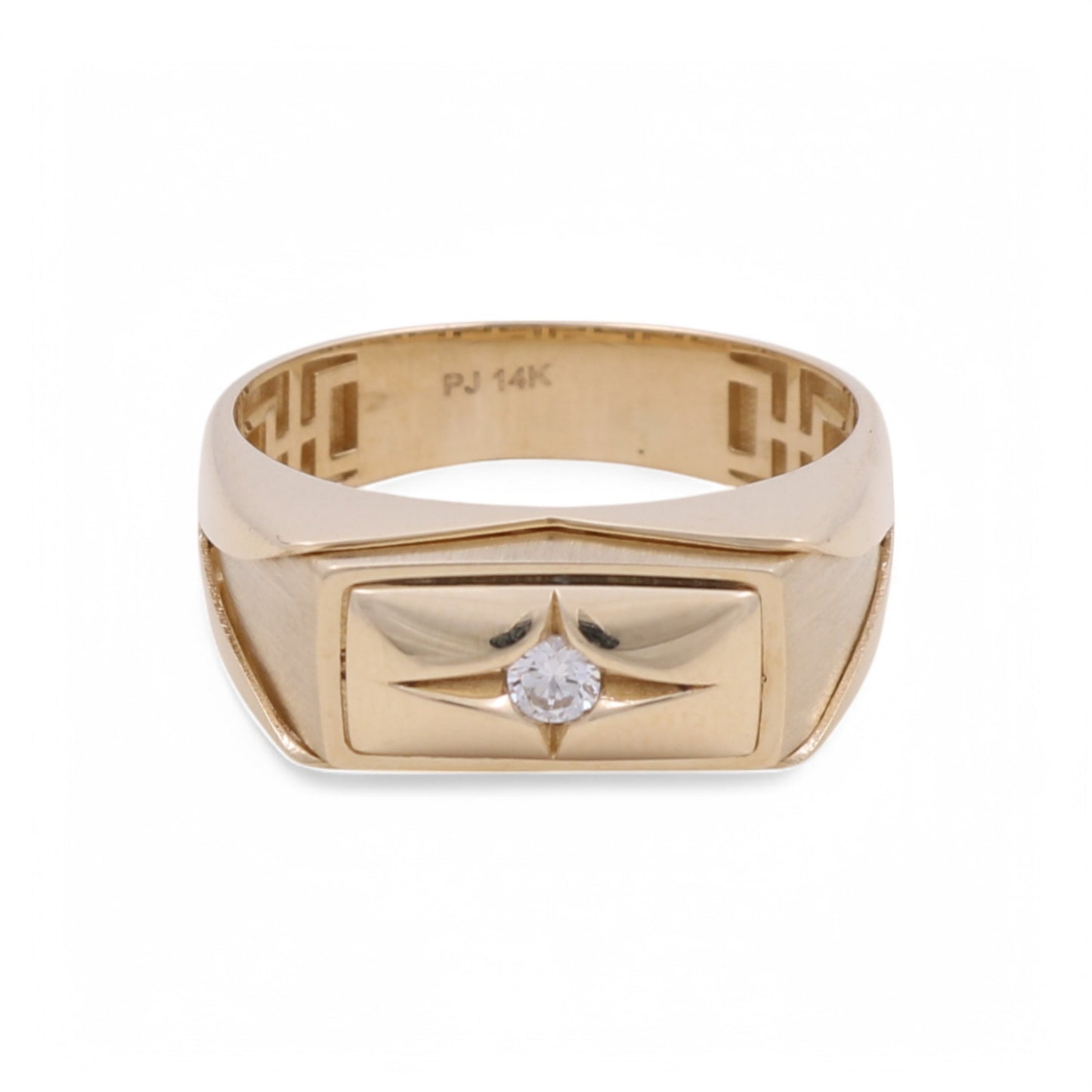 14K Yellow Gold Fashion Men's Ring with Cz / Size: 11 / Weight: 4.2 GR / CPMR4FS-10