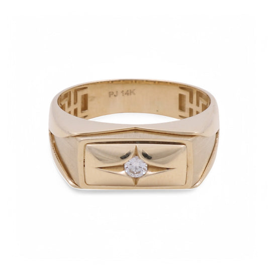 14K Yellow Gold Fashion Men's Ring with Cz / Size: 11 / Weight: 4.2 GR / CPMR4FS-10